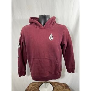 Volcom Boys Burgundy Hoodie L 12Y Stone Logo Sleeve